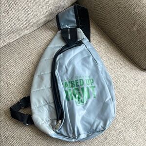 Gray Sling Bag with Green Accents